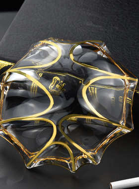 XXSP 热销玻璃透明烟灰缸创意个性客厅办公室KTV酒吧描金烟缸