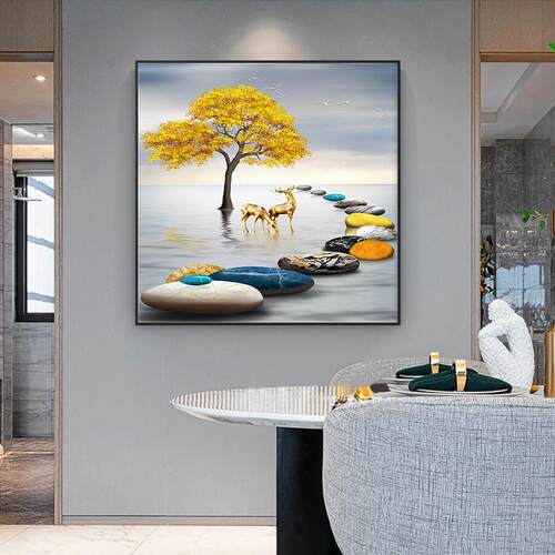 轻单幅鹿玄关装饰画奢餐厅挂画墙面方简约的壁画客厅现代进门
