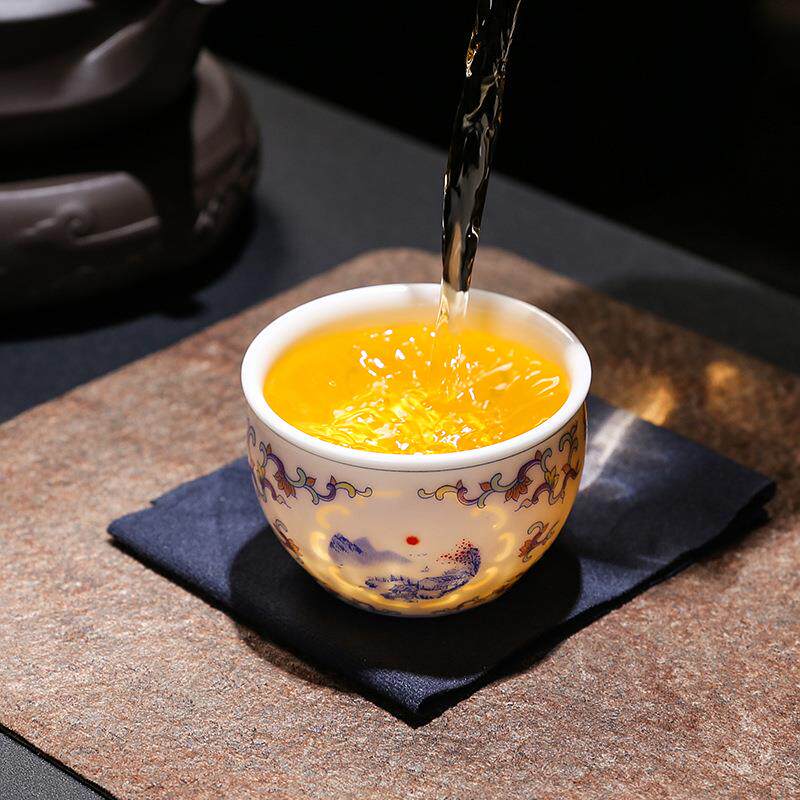 墨韵曦光瓷盏青花羊脂玉瓷玲珑茶杯家用高档个人专用喝茶品茗杯
