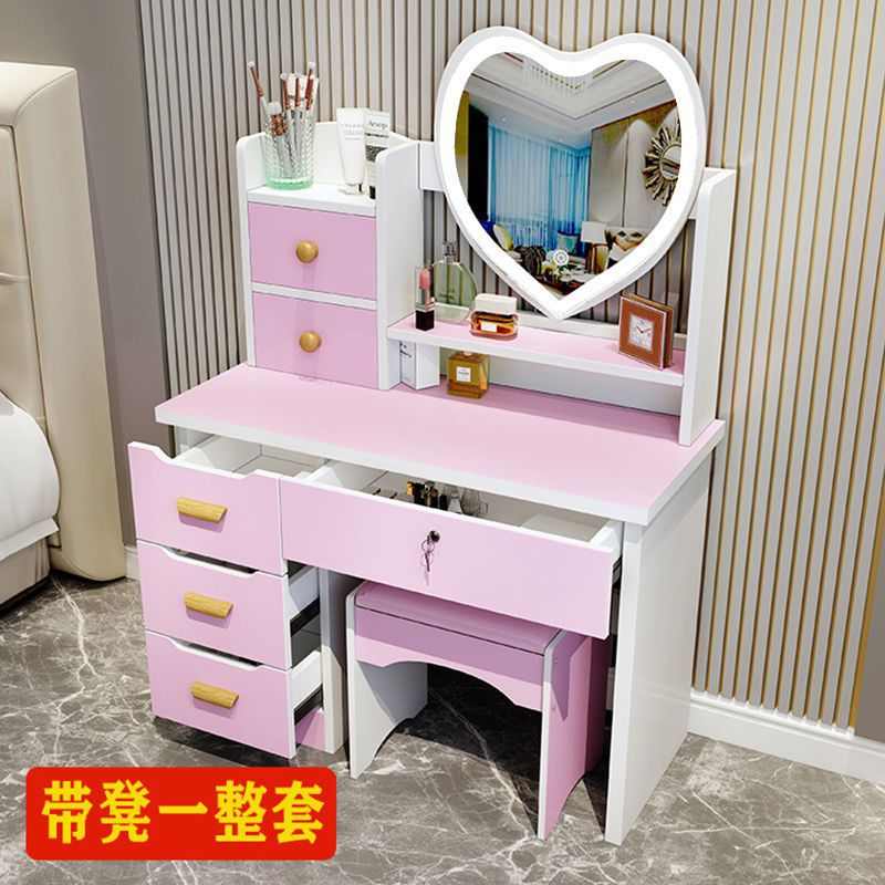 化妆台迷你桌子网小户型组装收纳外贸简约红卧室经济型梳妆台简易