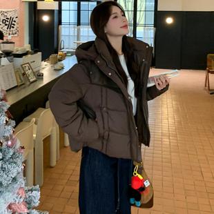 小个子拼接面包 新套款 ZZB2002咖色设计感服连款 帽短羽绒服女冬季