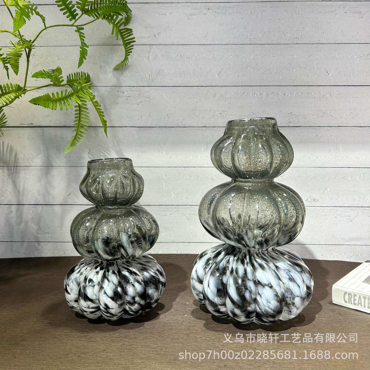 ins创意葫芦形气泡琉璃花瓶客厅餐桌高级摆件家居酒店高级装饰品