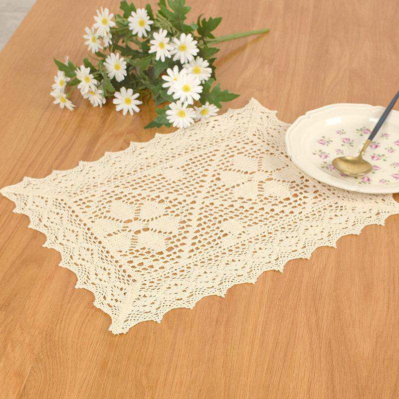 覆古蕾丝田园镂空纯色盖巾小桌布餐垫长方形桌布拍摄背景道具
