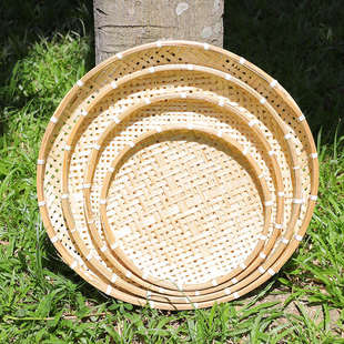 竹编竹筛子竹制品圆簸箕手工有孔竹子家用透气晾晒家用细孔竹扁