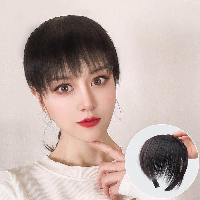 百魅丝发箍浏海一体真发辫子碎齐遮白发头帘前额假发片女头顶补发