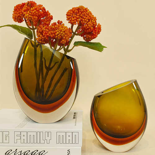 轻琉璃现代玻璃花客厅样板房摆件家居饰品创意奢装花瓶工艺品器软