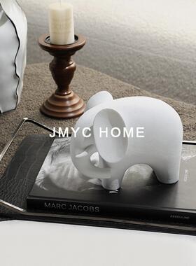 轻奢简约高级黑白大象动物摆件客厅电视柜玄关样板间现代软装饰品