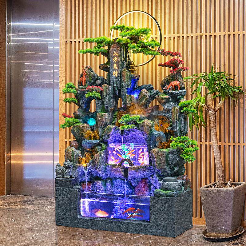 大型假山流水喷泉客厅办公室风水轮生财装饰鱼缸循环水景落地摆件