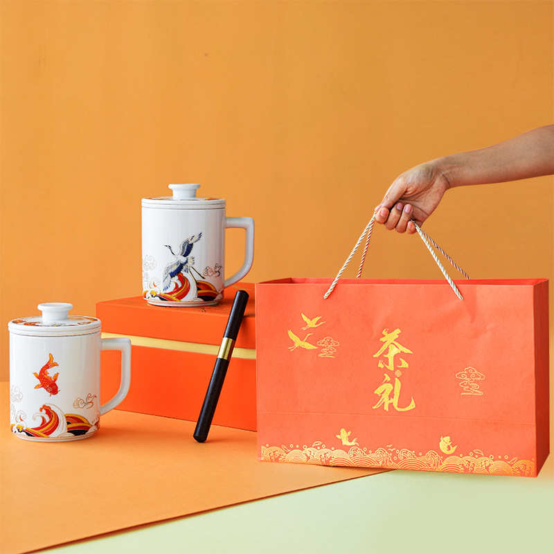 国潮茶水分离泡茶杯子陶瓷家用办公带盖过滤茶杯商务节庆礼品logo