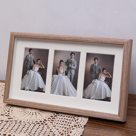 创意情侣6寸相框实木框摆台婚纱照，打印洗照片做成摆件相册三连diy