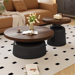 圆形茶几客厅家用小户型高级感实木碳素钢茶桌马提尼民宿茶几组合