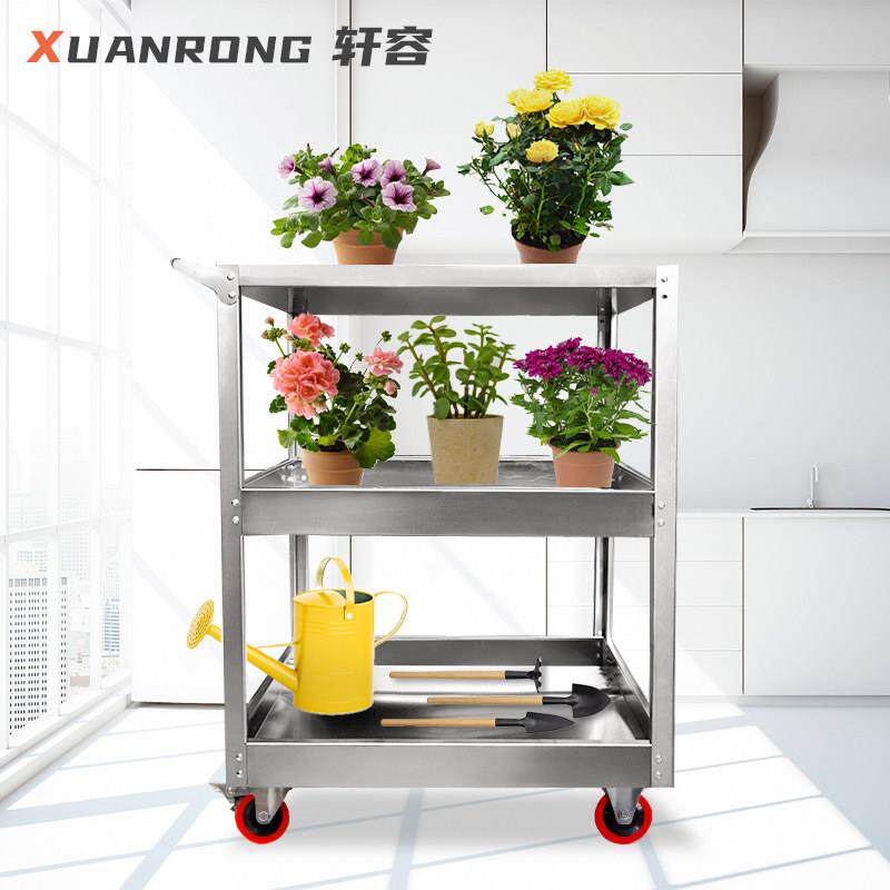 物锈钢xr多功能杂物收工纳推车置架餐不车具车花架手推车加厚小推
