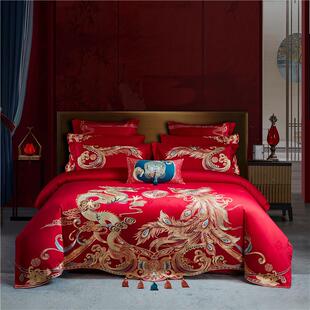 长绒棉120支高档婚庆四件套全棉刺绣100支4套件大红色结婚专用品