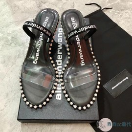 Alexander Wang/亚历山大王柳钉后绊带女士高跟鞋水钻透明带凉鞋