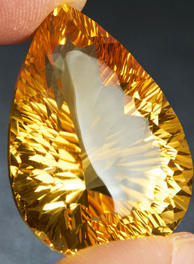 亏本捡漏价 43.85克拉大颗粒水滴形黄晶裸石戒面 支持私人定制