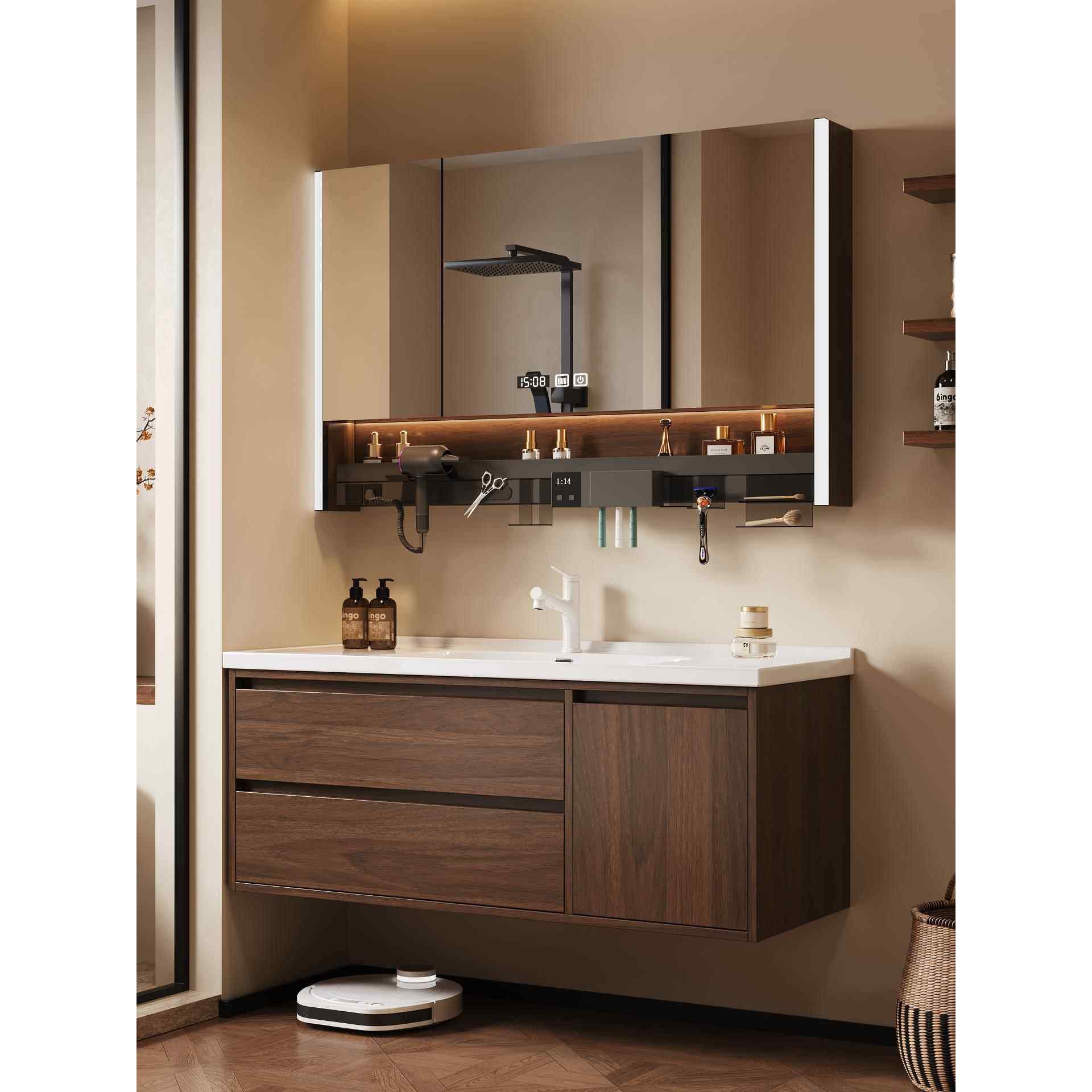 中古风浴室柜陶瓷一体盆智能洗漱台洗手池台盆洗脸盆柜组合挂墙式,家装主材,浴室柜组合,淘宝优惠券,粉丝福利购,淘宝优惠卷