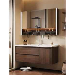 中古风浴室柜陶瓷一体盆智能洗漱台洗手池台盆洗脸盆柜组合挂墙式