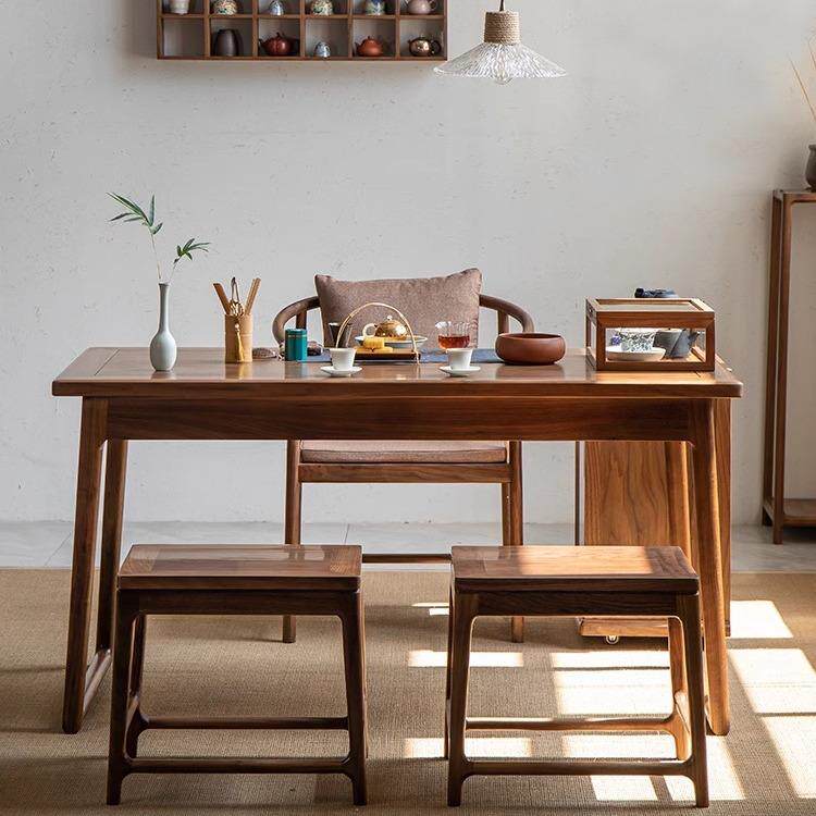 新中式北美黑胡桃木实木阳台小茶桌家用榆木小型茶台禅意喝茶桌椅