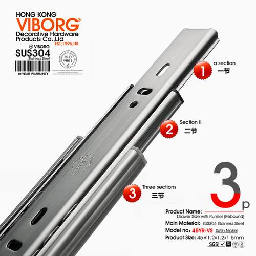 域堡 34VIBORG\/不锈三节铜阻尼缓冲抽抽屉滑轨滚珠屉轨道防夹钢