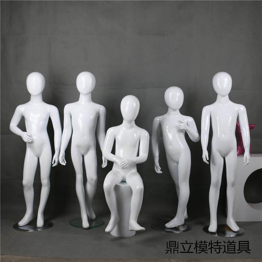儿童品牌全身模特道具亮白小孩童装试衣架假人玻璃钢站模送底盘
