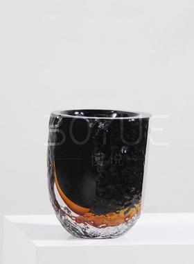 轻奢现代风创意锤纹切割黑色渐变琥珀厅璃花瓶板77609样间客软琉