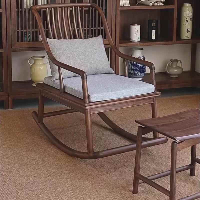 黑胡桃木摇椅新中式全实木阳台躺椅沙发家用现代简约休闲摇摇椅