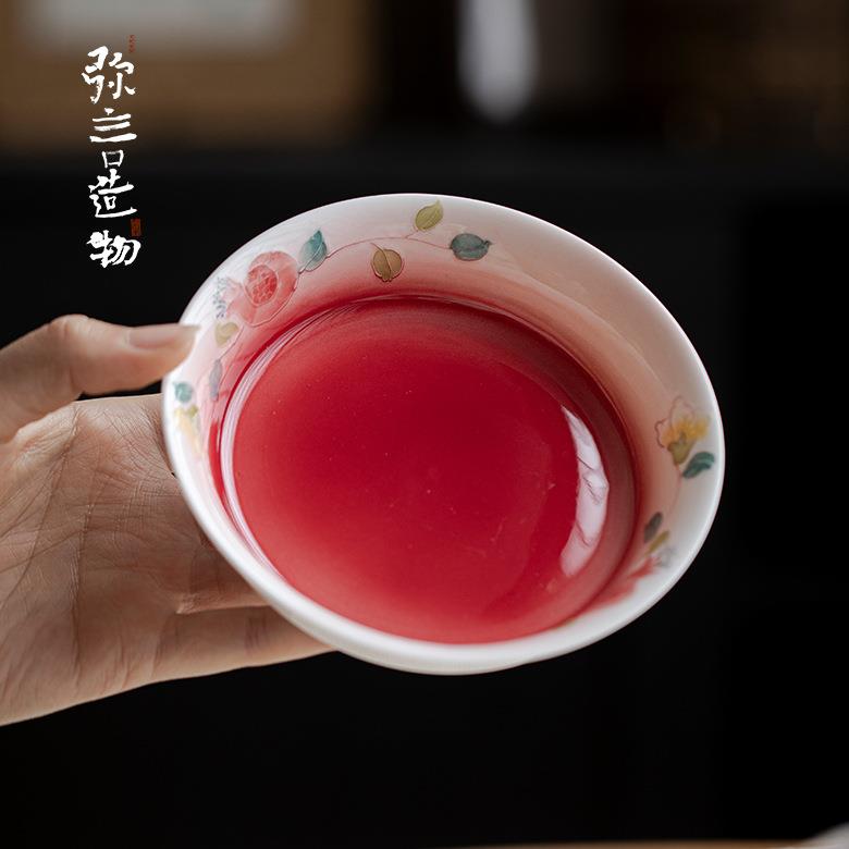 弥言创意渐变手绘石榴壶承家用蓄水茶盘陶瓷干泡盘小茶台茶道配件
