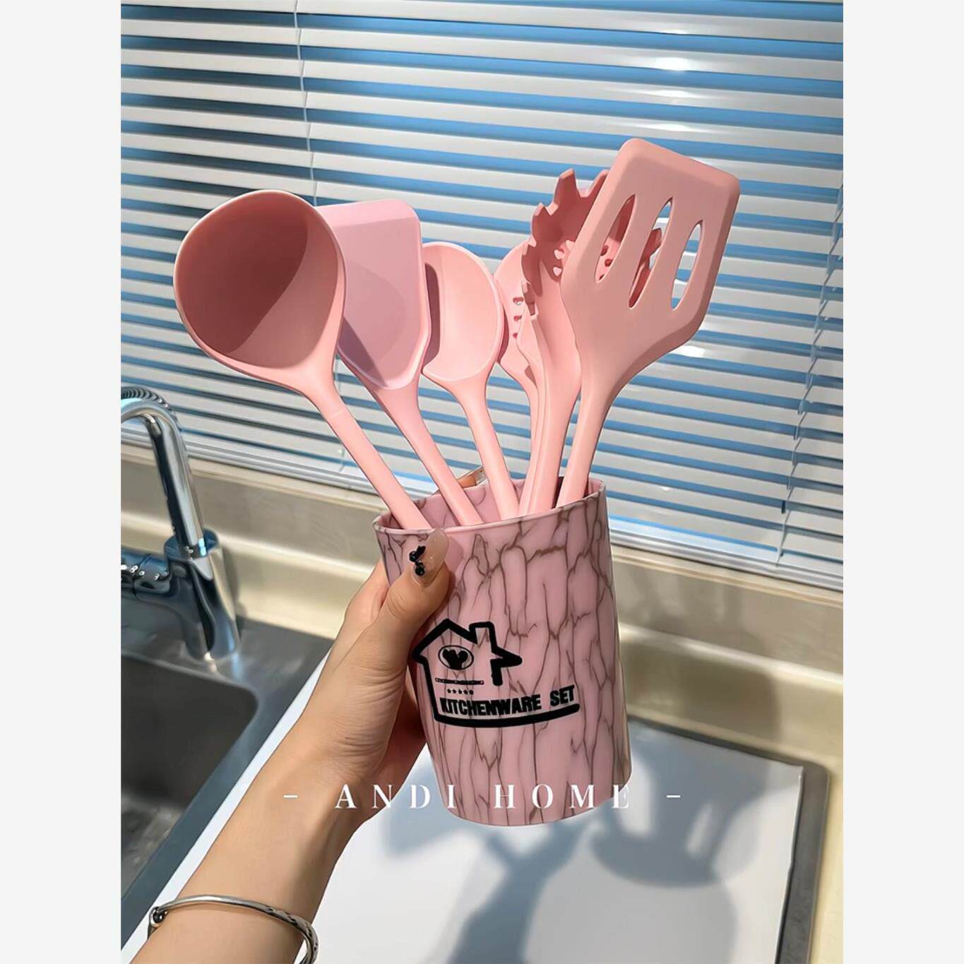 粉嫩的矽胶锅铲少女心粉色家用耐高温食品级炒菜铲勺子独居女生