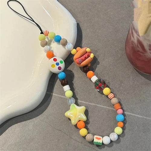 原创自制-吃货新款可爱手机链diy串珠ccd挂绳挂饰相机挂件防丢绳