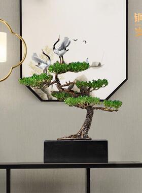 铜金岁月迎客松鹤松树黄铜摆件仿真迎客松仙鹤酒店家居客厅铜摆件