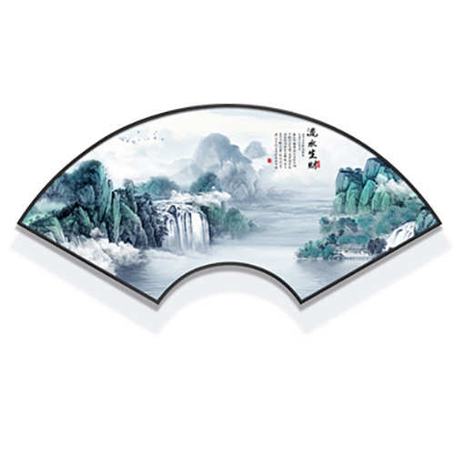 茶室扇形背景墙画客厅装饰画卧室床头挂画新中式扇面墙面餐厅壁画