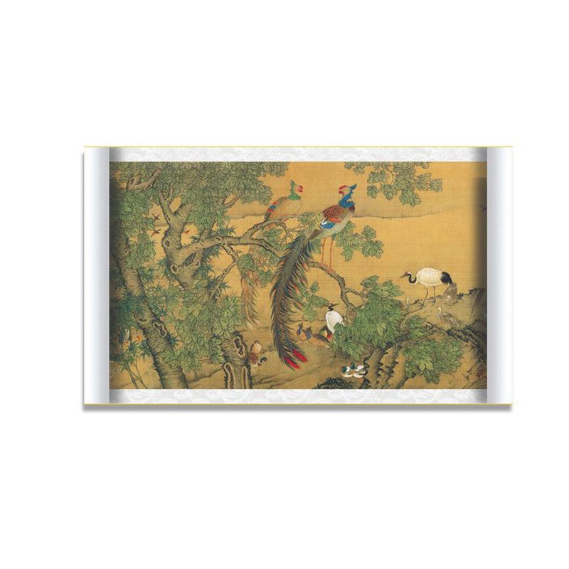 百鸟朝凤挂画花鸟孔雀画国画传世书画字画横幅装饰画丝绸画卷轴古