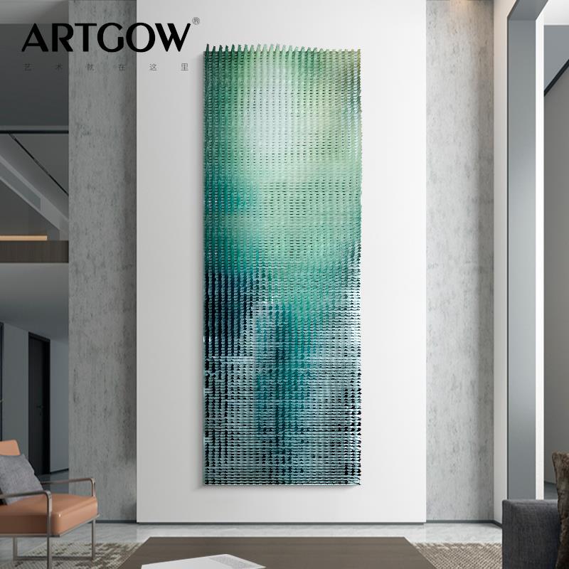 简约现代轻奢实物画绿色渐层3D立体挂画压克力雕刻装置客厅装饰画