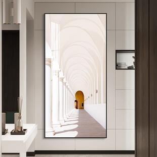 现代简约玄关装 过道轻奢壁 饰画画空间抽象建筑走廊尽头挂画画竖版