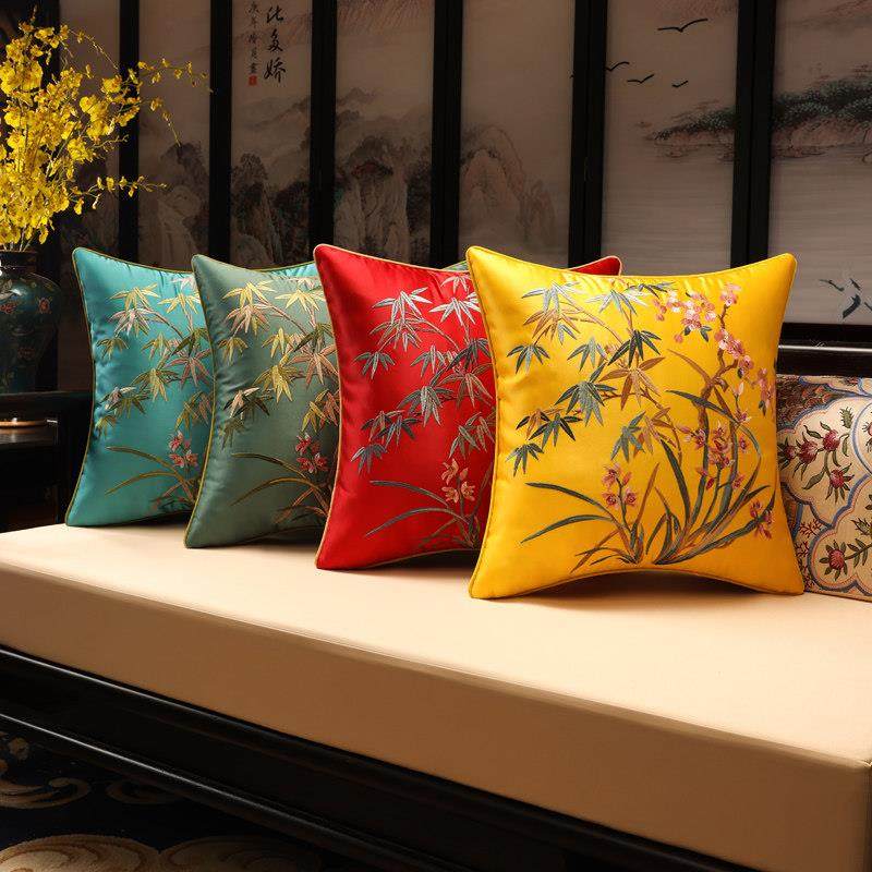 新中式靠垫中国风抱枕红木沙发靠背套含芯床头软包大靠枕长条腰枕