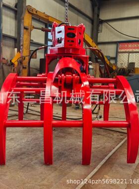 装载机挖掘机旋转抓木器+4齿抓草捆废料装车卸车更方便