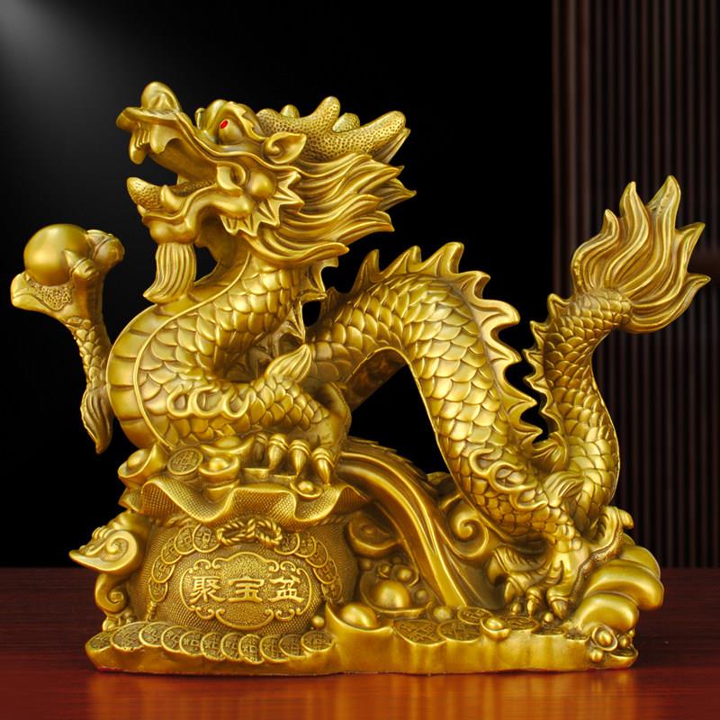黄铜龙摆件聚宝盆金钱龙财富兴隆东南补角缺角生肖龙中国龙装饰