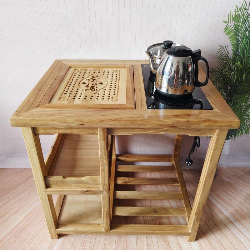 老榆木可移动小茶桌一体家用阳台小茶几自动上水茶台小户型茶水柜