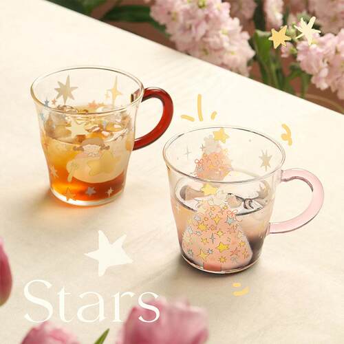 蓝莲花家居羡鸟文社高硼硅玻璃杯带把模型公室喝水杯耐热茶杯杯子