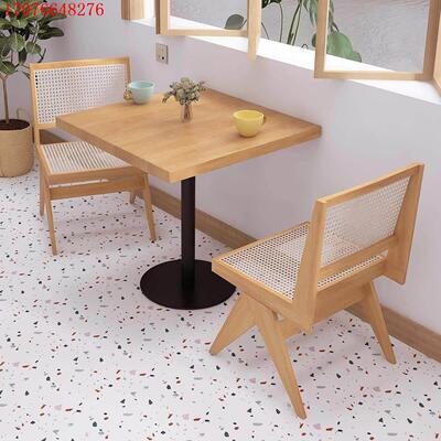 铁艺实木方桌小吃餐饮店方桌椅组合 网红2人单柱餐桌可定制1056