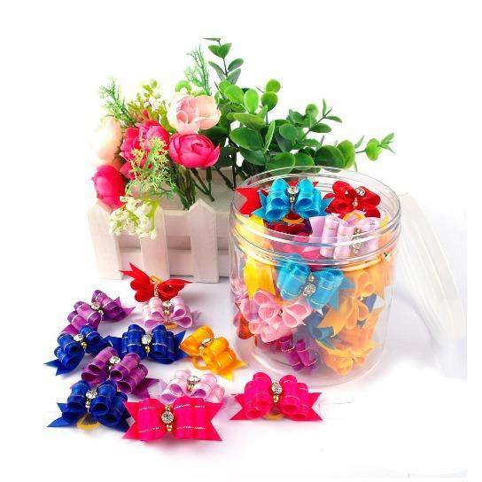 跨境热销宠物头花水钻珍珠款蝴蝶结硬质头花头饰领结皮筋款现货