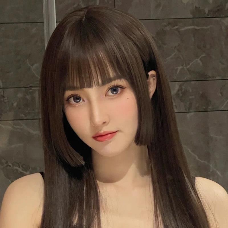 公主切假发女长发冷棕色直发全头套式姬发水母头一刀切网红假发套