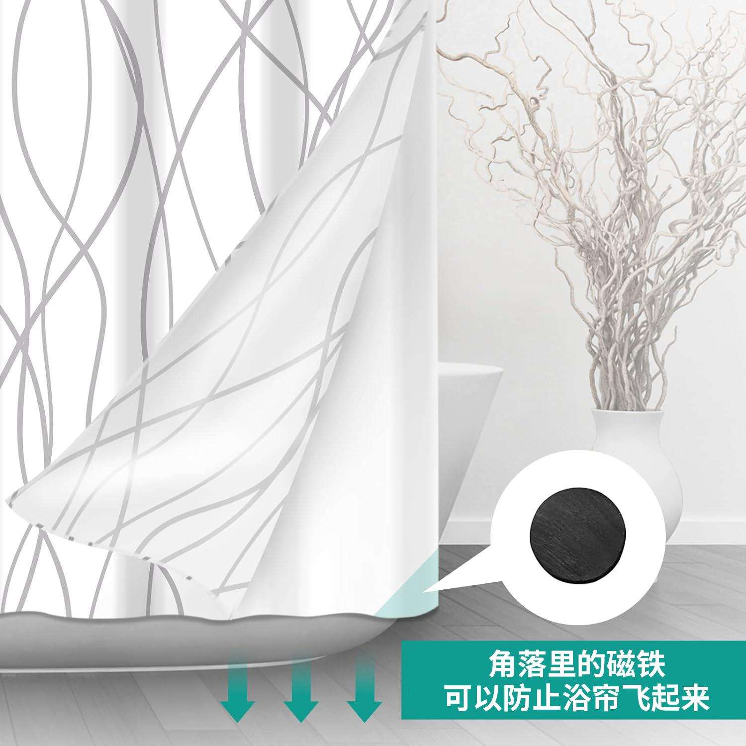 3D数码印花防水浴帘带嵌入式挂环双层免打孔卫生间隔断帘浴室浴帘