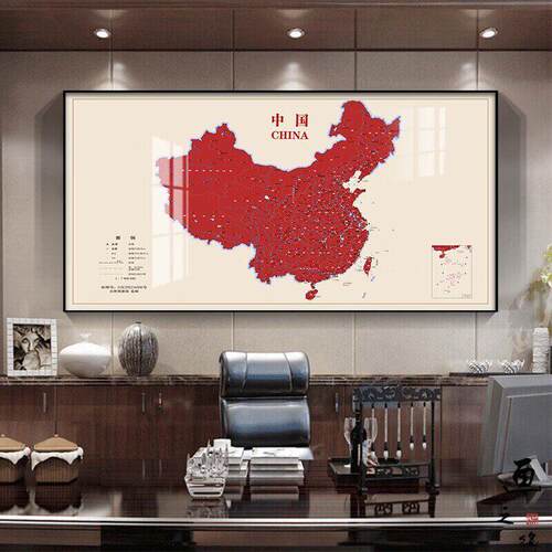 中国大幅世界地图装饰画客厅沙发背景挂画现代简约地图墙面壁画