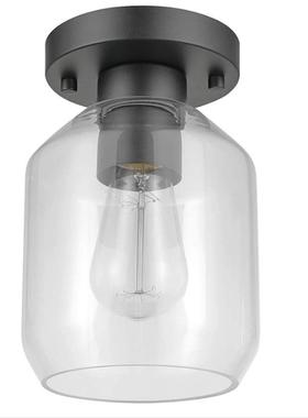 美式小吸顶灯卧室铁艺仿古玻璃玄关过道走廊阳台灯黑色亚马逊爆款