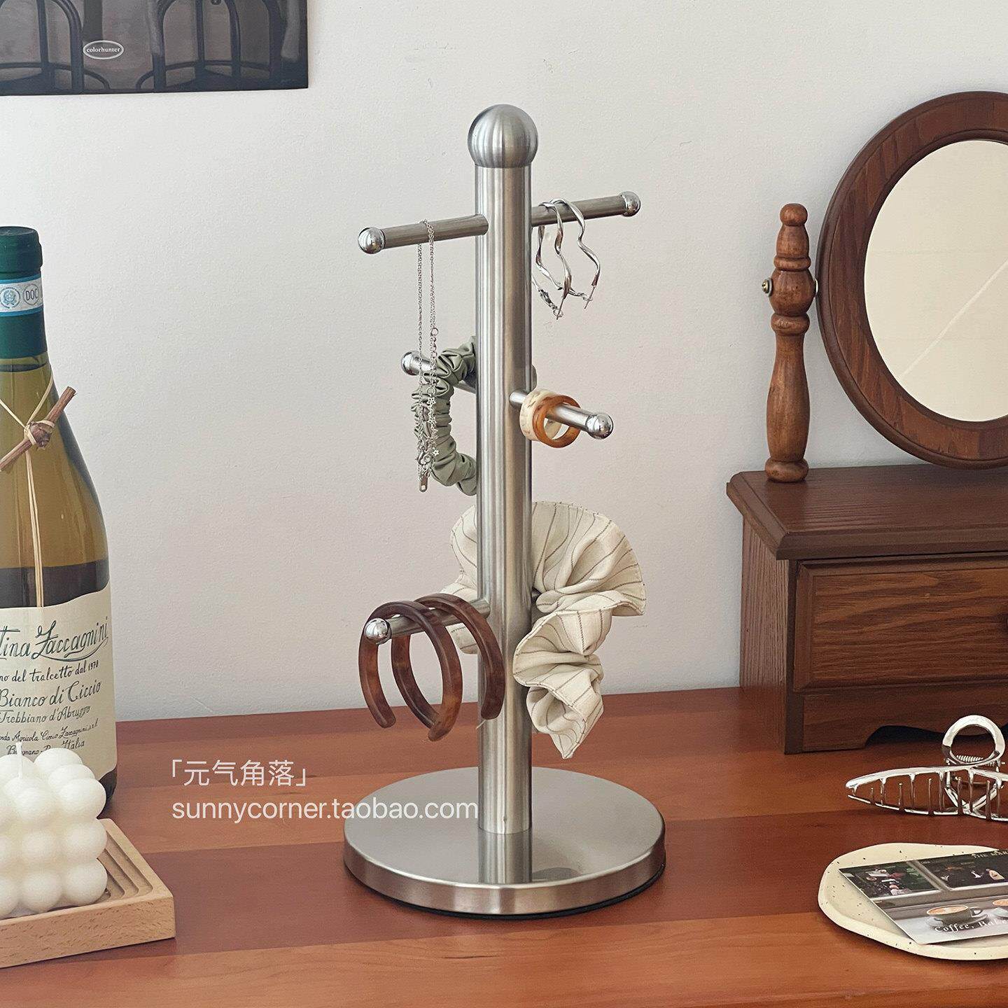 ins不锈钢桌面收纳层架杯子置物架卧室项链首饰发圈挂架金属展示