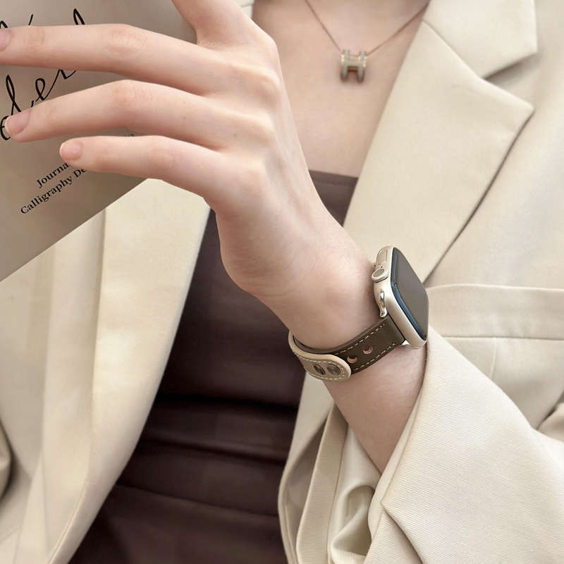 适用iwatch9表带S9简约时尚苹果手表s7皮质双拼applewatchS8