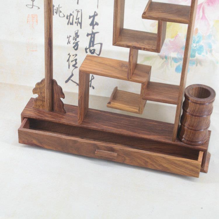 鸡翅木笔挂 龙头毛笔架 4针8挂 书法用品
