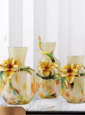 琥珀花点设计感玻璃花瓶插花客厅餐桌摆件彩色轻奢珐琅彩装饰花瓶