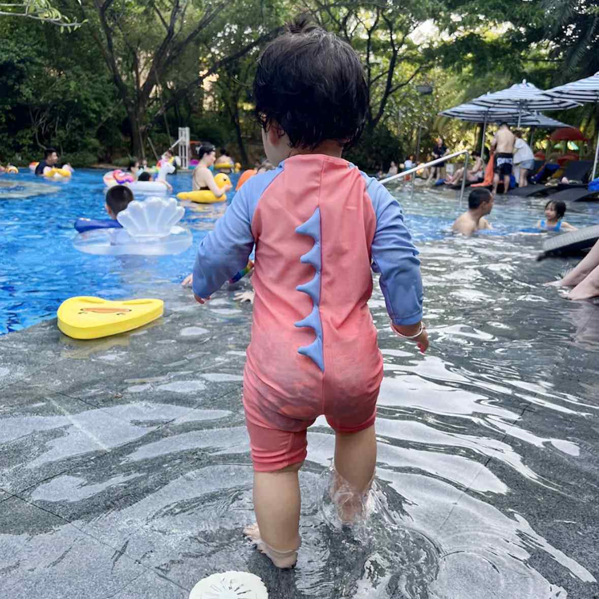 儿童泳衣男童女童连体恐龙角防晒-岁男女孩婴儿幼儿宝宝游泳衣